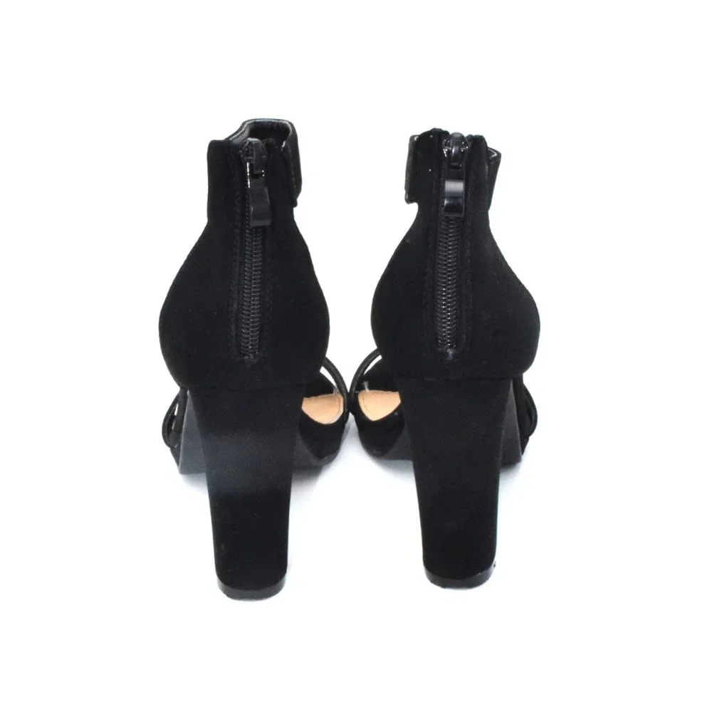 NWT Windsor Black Heeled Sandal Vegan Leather Black Chunky Heel - Picture 5 of 6